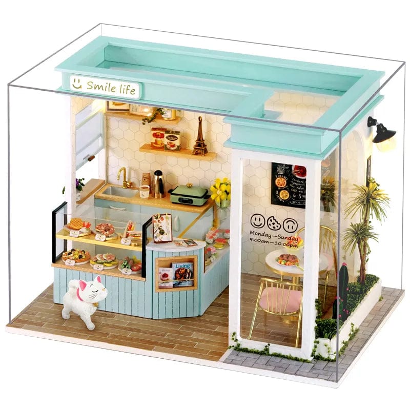 Pièces d'Exceptions Milk Tea Shop Baby House Mini DIY Kit for Making Room Toys, Home Bedroom Decorations with Furniture, Wooden Crafts 3D Puzzle Gir