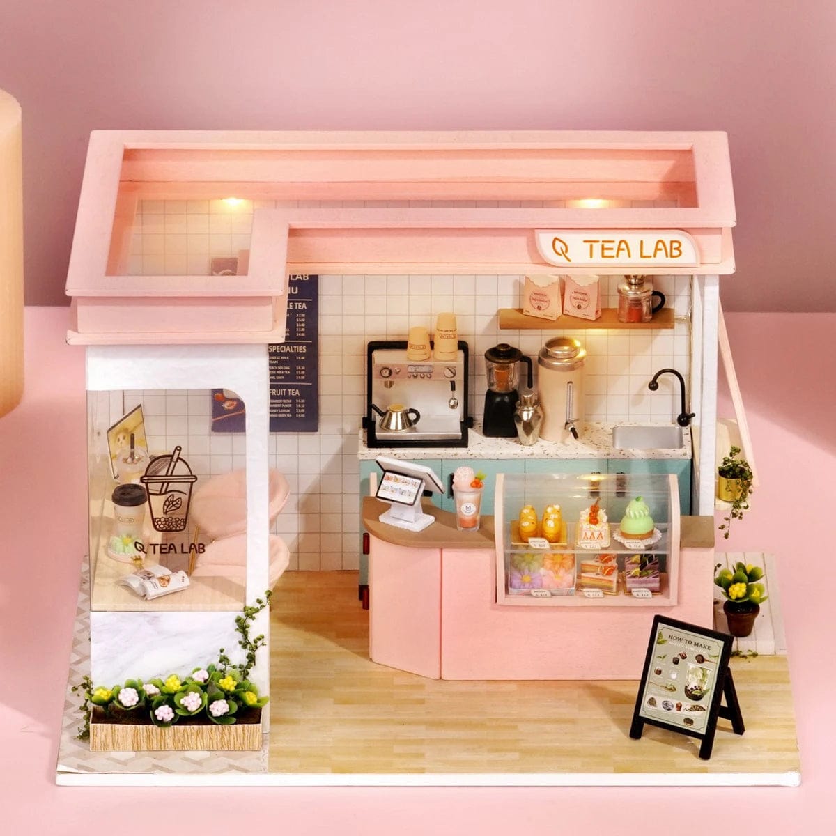 Pièces d'Exceptions Milk Tea Shop Baby House Mini DIY Kit for Making Room Toys, Home Bedroom Decorations with Furniture, Wooden Crafts 3D Puzzle Gir