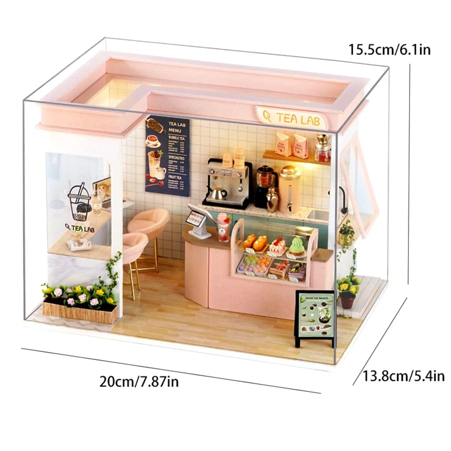 Pièces d'Exceptions Milk Tea Shop Baby House Mini DIY Kit for Making Room Toys, Home Bedroom Decorations with Furniture, Wooden Crafts 3D Puzzle Gir