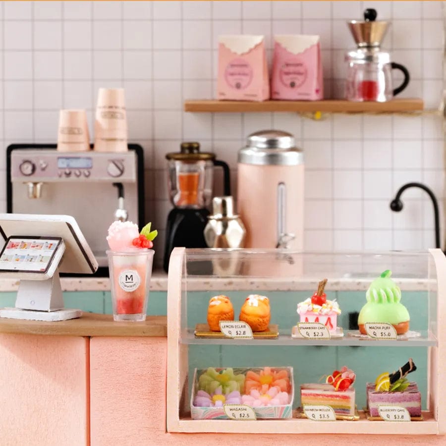 Pièces d'Exceptions Milk Tea Shop Baby House Mini DIY Kit for Making Room Toys, Home Bedroom Decorations with Furniture, Wooden Crafts 3D Puzzle Gir