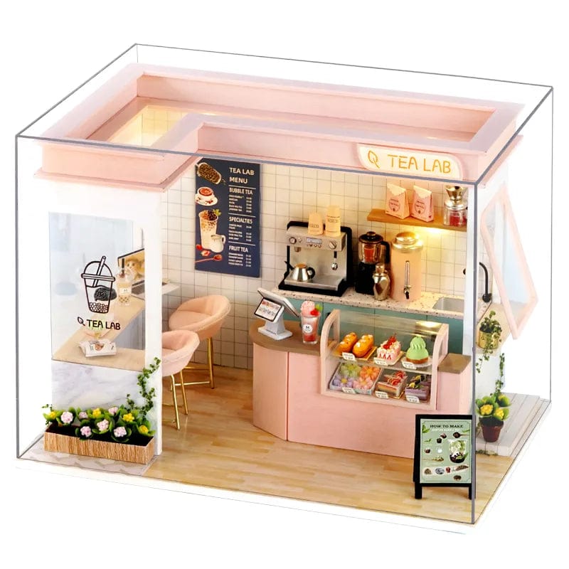Pièces d'Exceptions Milk Tea Shop Baby House Mini DIY Kit for Making Room Toys, Home Bedroom Decorations with Furniture, Wooden Crafts 3D Puzzle Gir