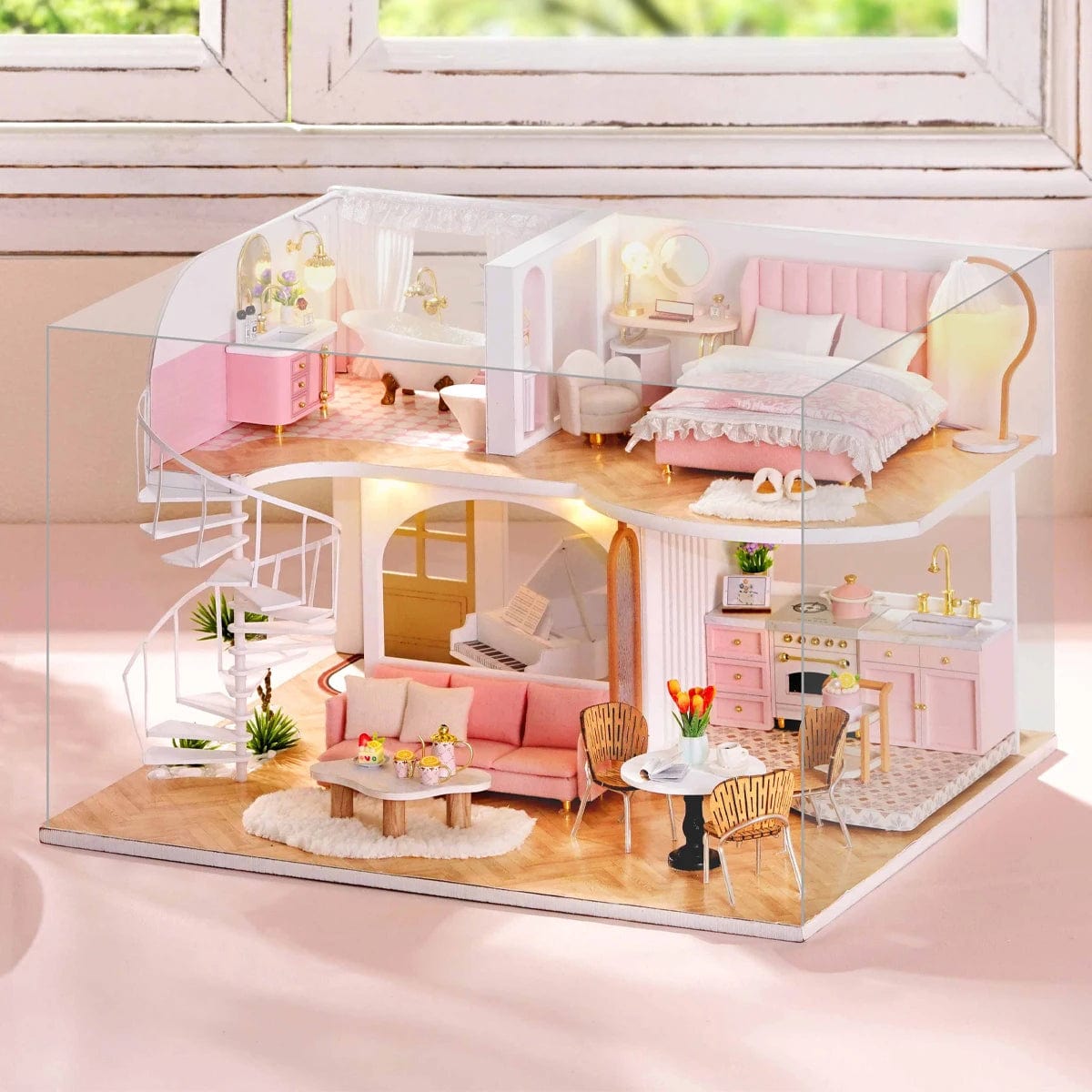 Pièces d'Exceptions Baby House Mini Mini DIY Kit Production Assembly Model Room Princess Toys, Home Bedroom Decoration with Furniture Wooden Crafts