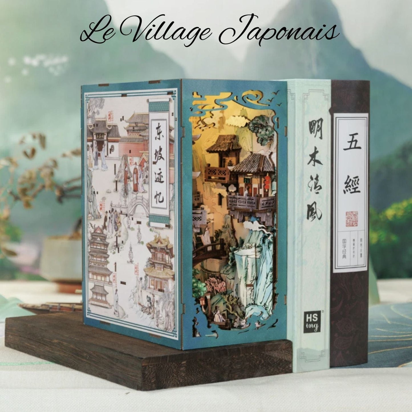 Pièces d'Exceptions CUTEBEE Wooden Book Nook Shelf Insert Kit Miniature Building Kits Magic Night Alley Bookshelf with Dust Cover Bookends Gifts