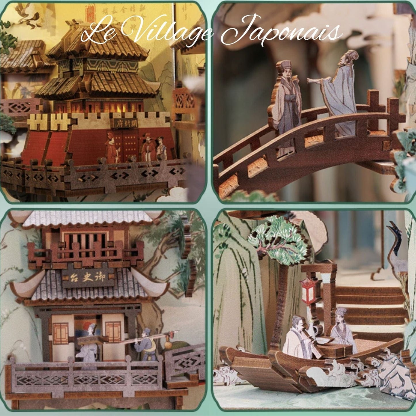 Pièces d'Exceptions CUTEBEE Wooden Book Nook Shelf Insert Kit Miniature Building Kits Magic Night Alley Bookshelf with Dust Cover Bookends Gifts