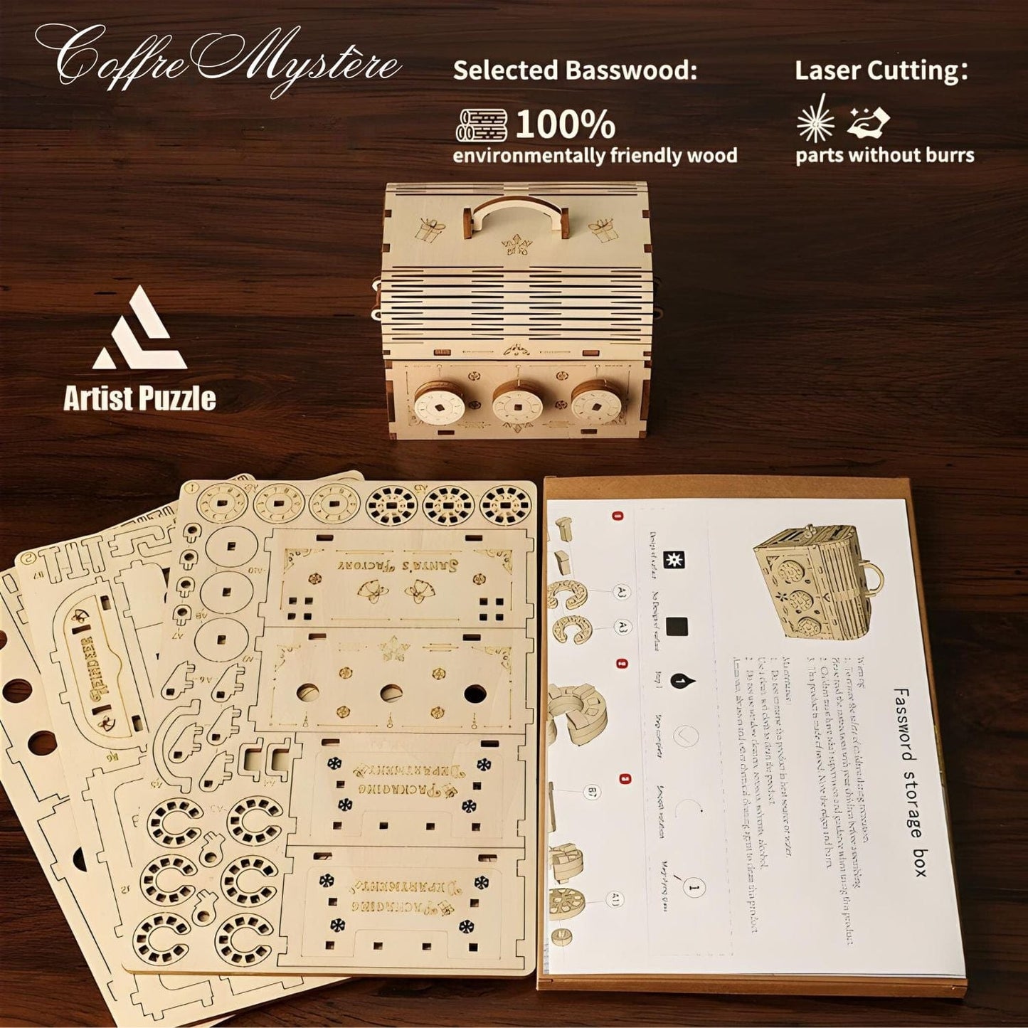 Pièces d'Exceptions Challenging 3D Puzzle Education Wooden Toys DIY Jewelry Box Building Block Kit Tabletop Decoration Craft Birthday Gifts For Kids