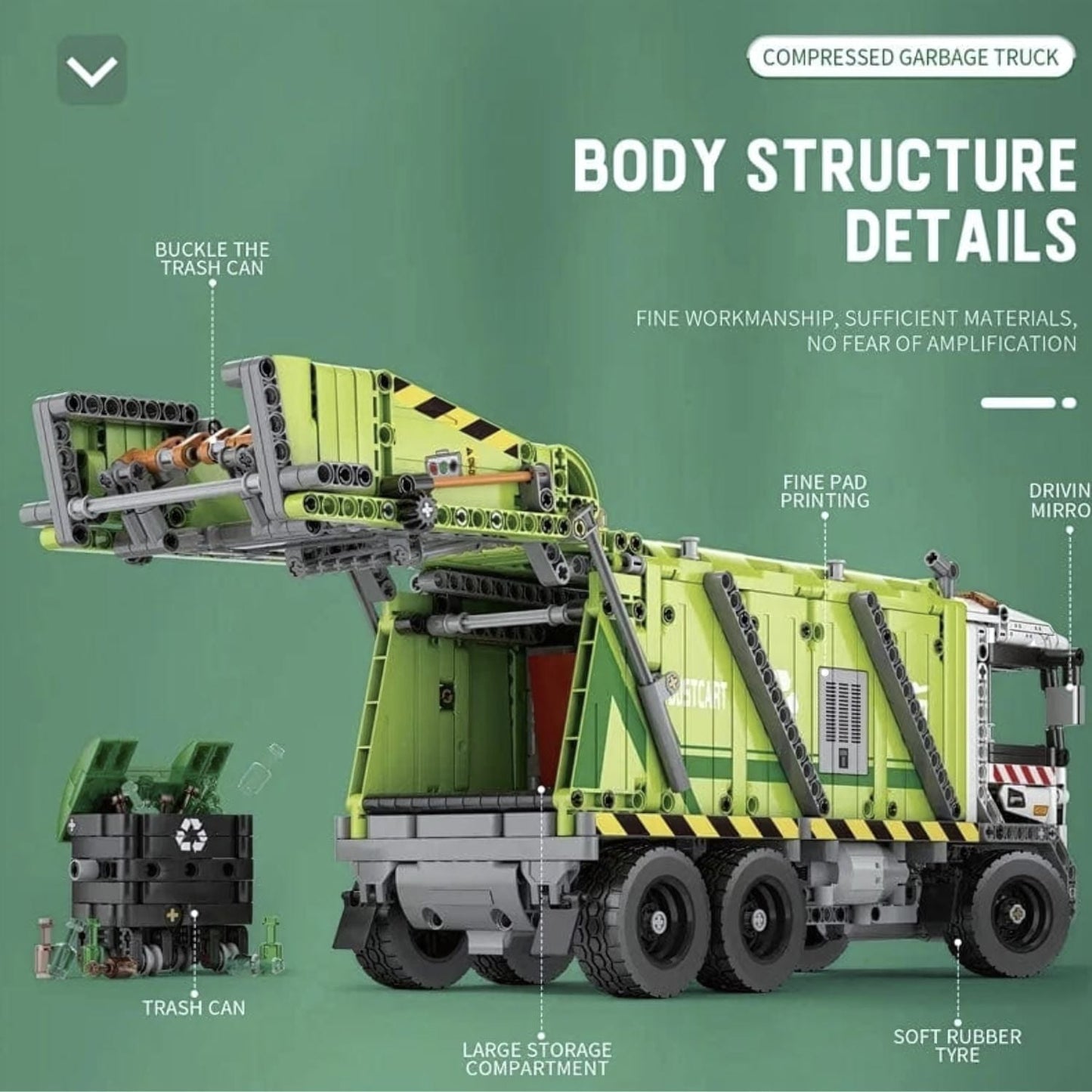 Pièces d'Exceptions 1468PCS Remote Control Compressed Garbage Truck Building Blocks City Sanitation Technical RC Car Model Bricks Kids Toys Gifts