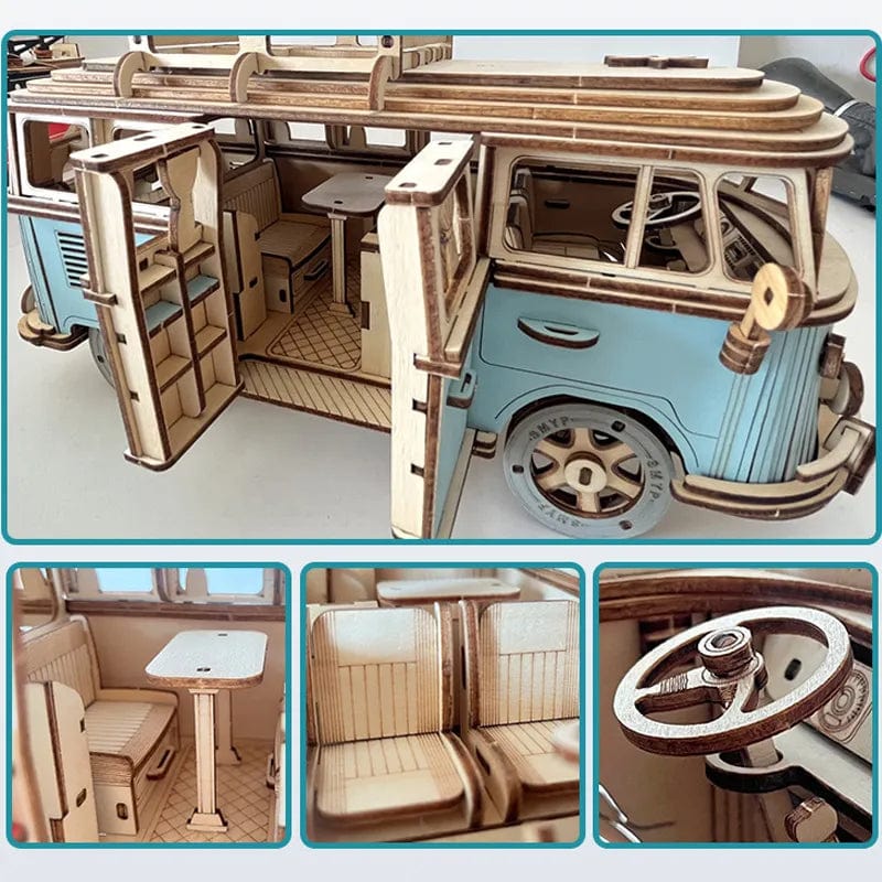 Puzzle 3D combi t1 Volkswagen - hippie style Puzzle 3d Voiture | Combi Volkswagen Bleu