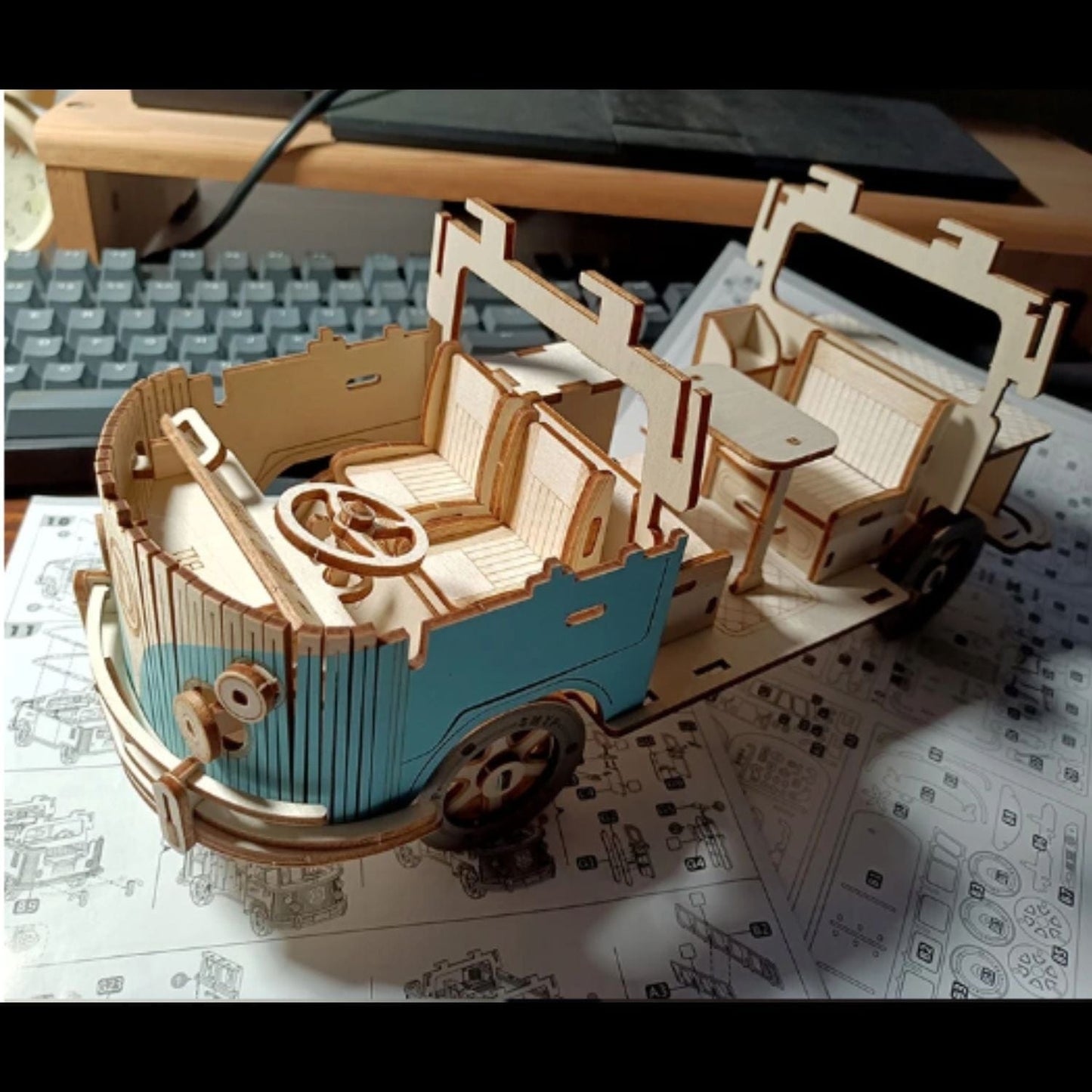 Puzzle 3D combi t1 Volkswagen - hippie style Puzzle 3d Voiture | Combi Volkswagen Bleu