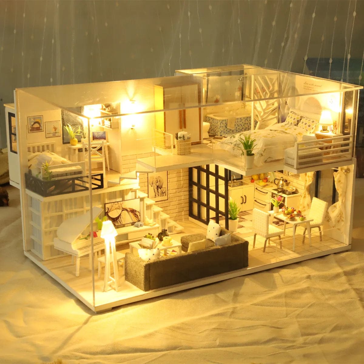 Pièces d'Exceptions Baby House Kit Mini DIY Handmade Duplex Apartment Production 3D Puzzle Assembly Building Model Girl Toys, Home Bedroom Decoratio