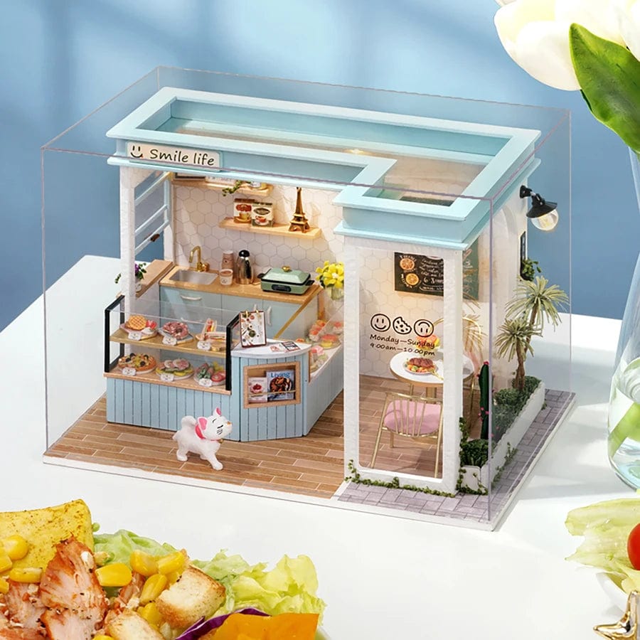 Pièces d'Exceptions Milk Tea Shop Baby House Mini DIY Kit for Making Room Toys, Home Bedroom Decorations with Furniture, Wooden Crafts 3D Puzzle Gir