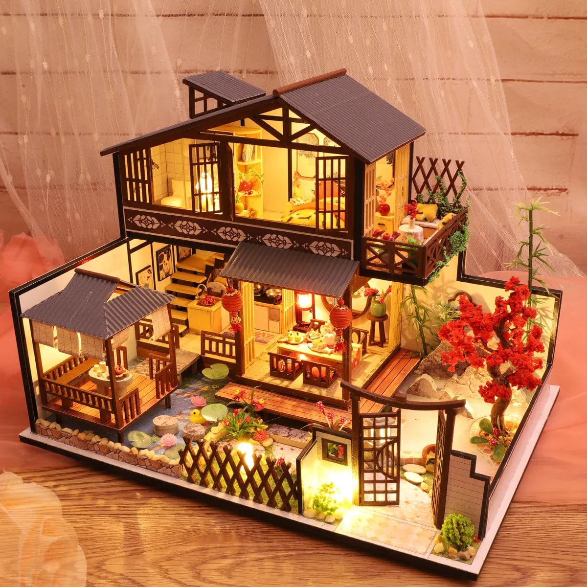 Pièces d'Exceptions Doll House Miniature Doll DIY Assembly Building Model Villa Kit Production of Small Room Toys, Home Bedroom Decorations with Fur