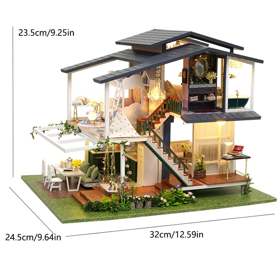 Pièces d'Exceptions Garden Villa Doll House Mini DIY Kit for Making Room Toys, Home Bedroom Decoration with Furniture, Wooden Crafts 3D Puzzle Girl