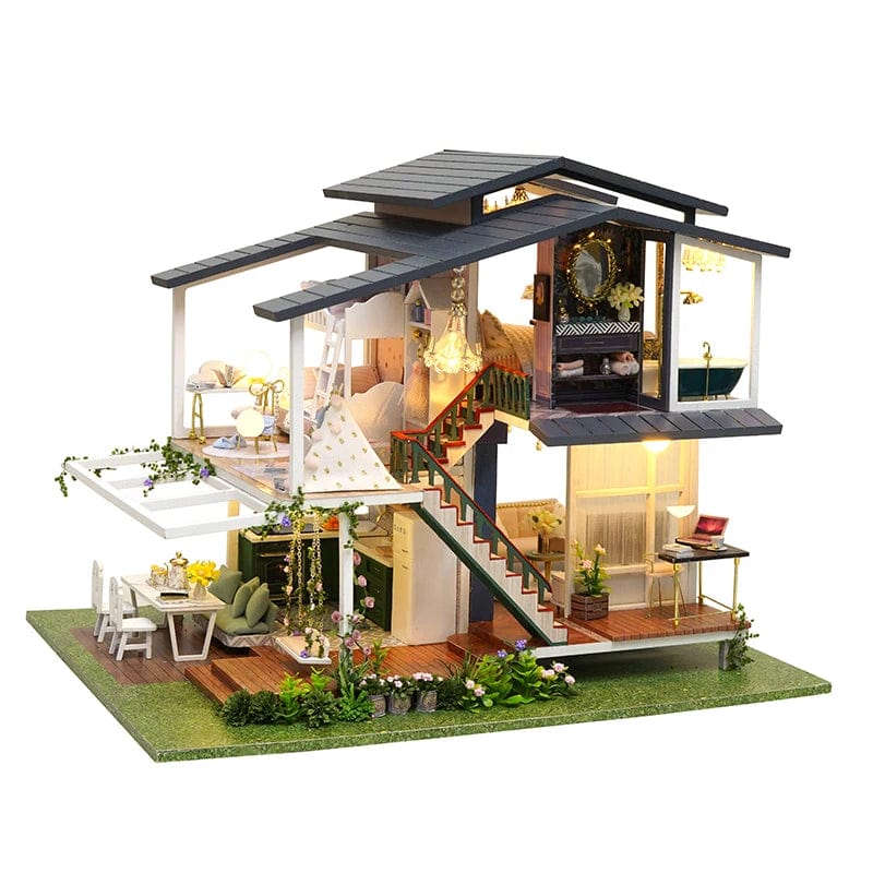Pièces d'Exceptions Garden Villa Doll House Mini DIY Kit for Making Room Toys, Home Bedroom Decoration with Furniture, Wooden Crafts 3D Puzzle Girl