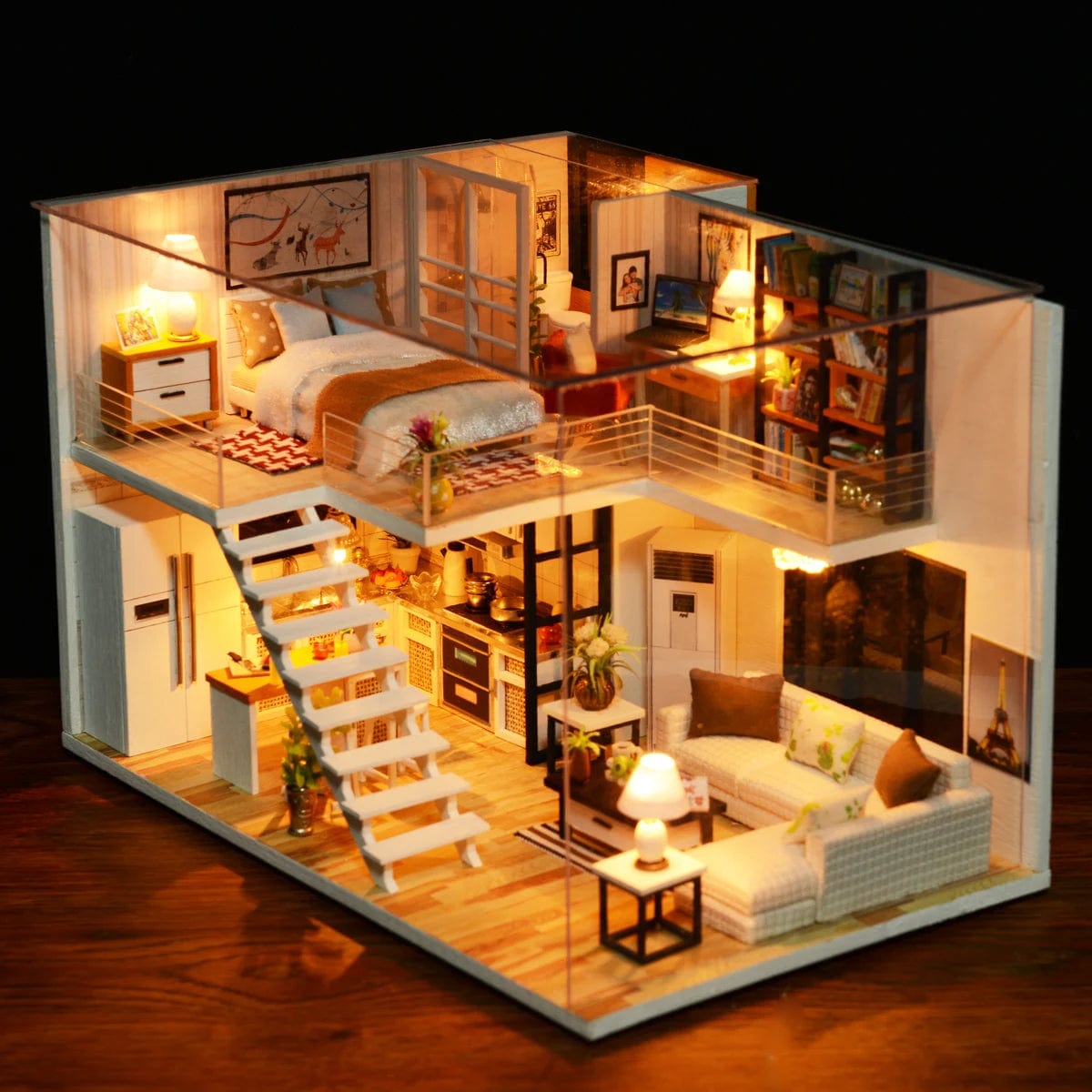 Pièces d'Exceptions Baby House Mini Miniature Doll  DIY Small  Kit Making Room Toys, Home Bedroom Decorations with Furniture, Wooden Craft
