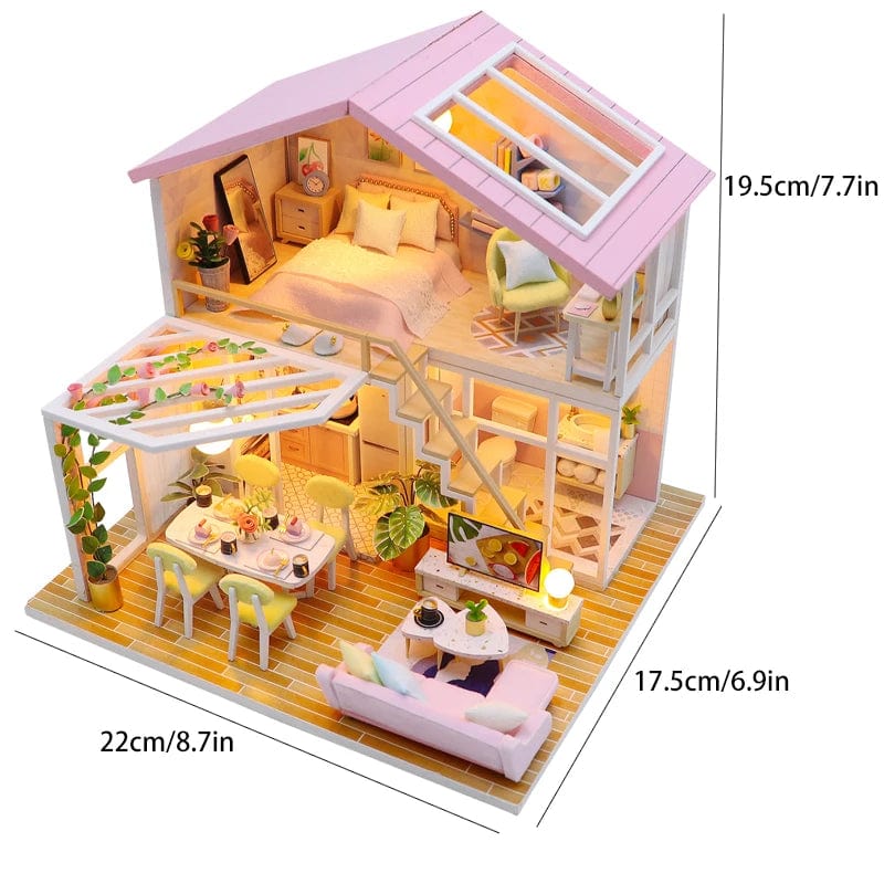 Pièces d'Exceptions Doll House Mini  DIY Small Kit Production Room Princess Toys, Home Bedroom Decoration with Furniture Wooden Craf