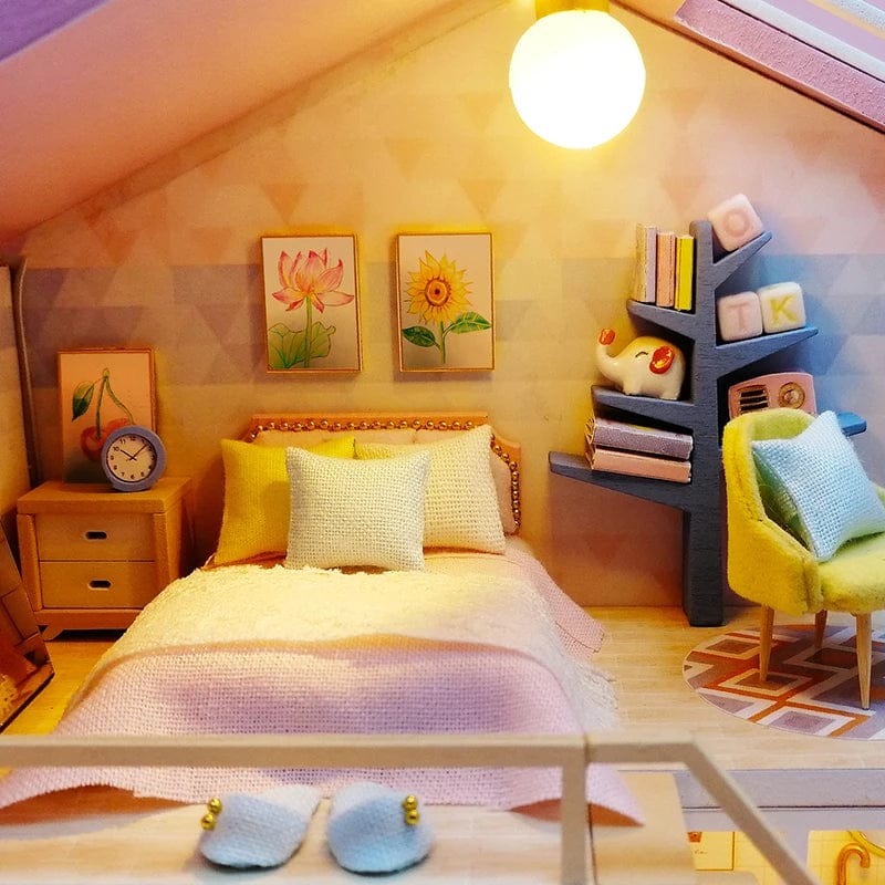 Pièces d'Exceptions Doll House Mini  DIY Small Kit Production Room Princess Toys, Home Bedroom Decoration with Furniture Wooden Craf