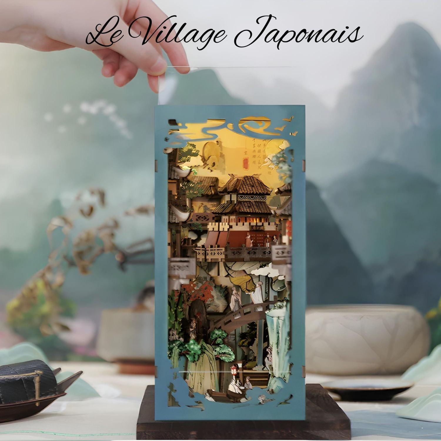 Pièces d'Exceptions CUTEBEE Wooden Book Nook Shelf Insert Kit Miniature Building Kits Magic Night Alley Bookshelf with Dust Cover Bookends Gifts