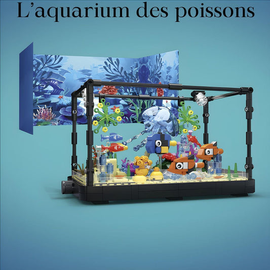 Pièces d'Exceptions Fish Tank Building Kit with Lights, MOC Marine Aquarium Marine Animal Building Blocks Toys for Kids 6+, Bricks Toys Gifts