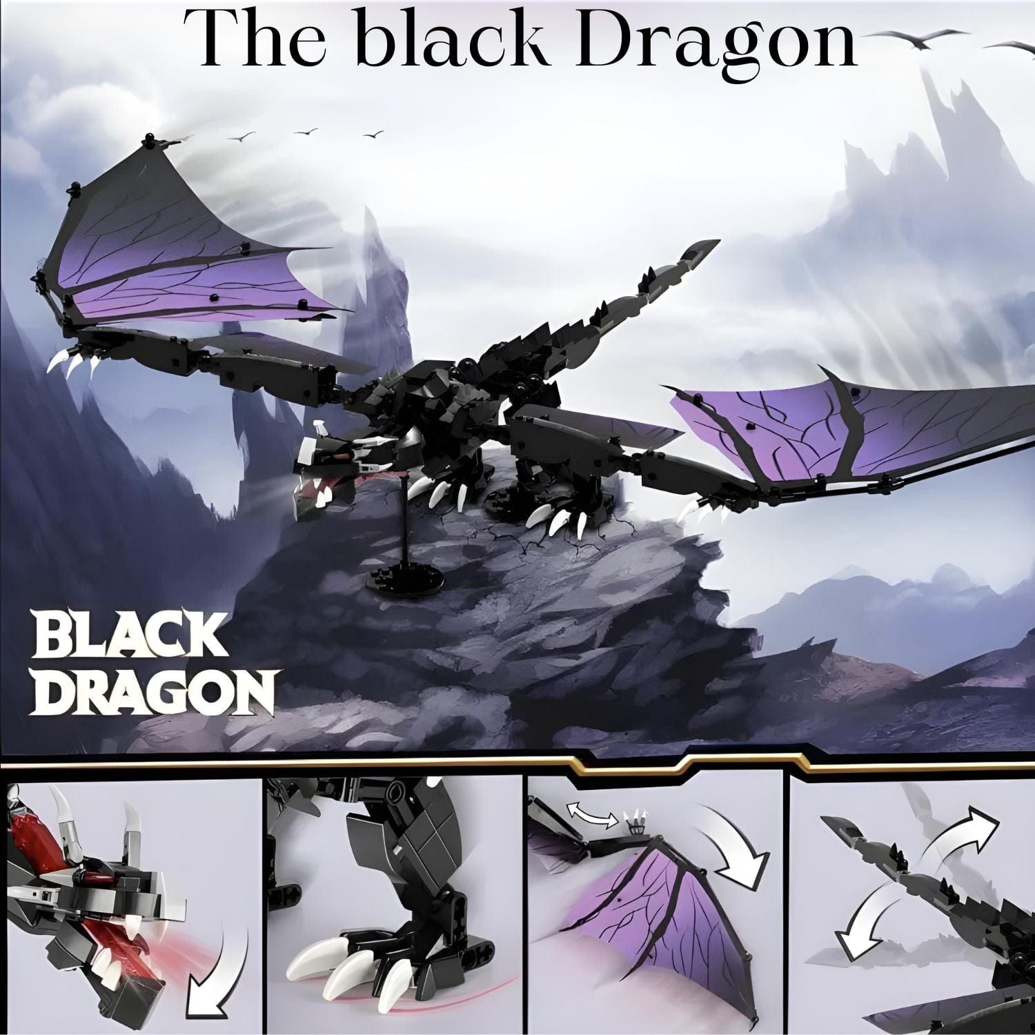 Pièces d'Exceptions 589PCS Black Shadow Dragon Building Blocks Pterosaur Model Sets Assembly Bricks Desktop Display Holiday Gifts Toys For Kids