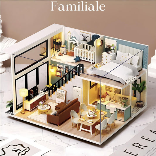Pièces d'Exceptions Doll House Kit 3D Wooden Mini Doll House Assembly Building with Furniture Kit Toys Children's Birthday Gift DIY Handmade 3D Jigs