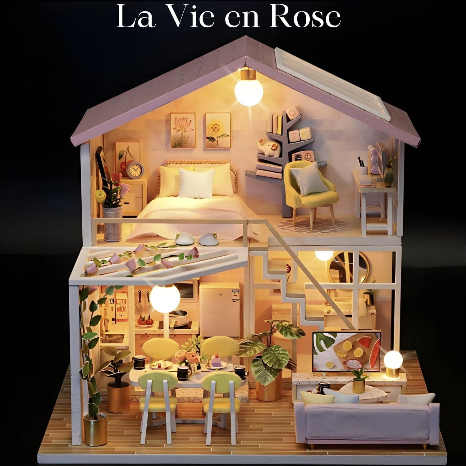Pièces d'Exceptions Doll House Mini  DIY Small Kit Production Room Princess Toys, Home Bedroom Decoration with Furniture Wooden Craf