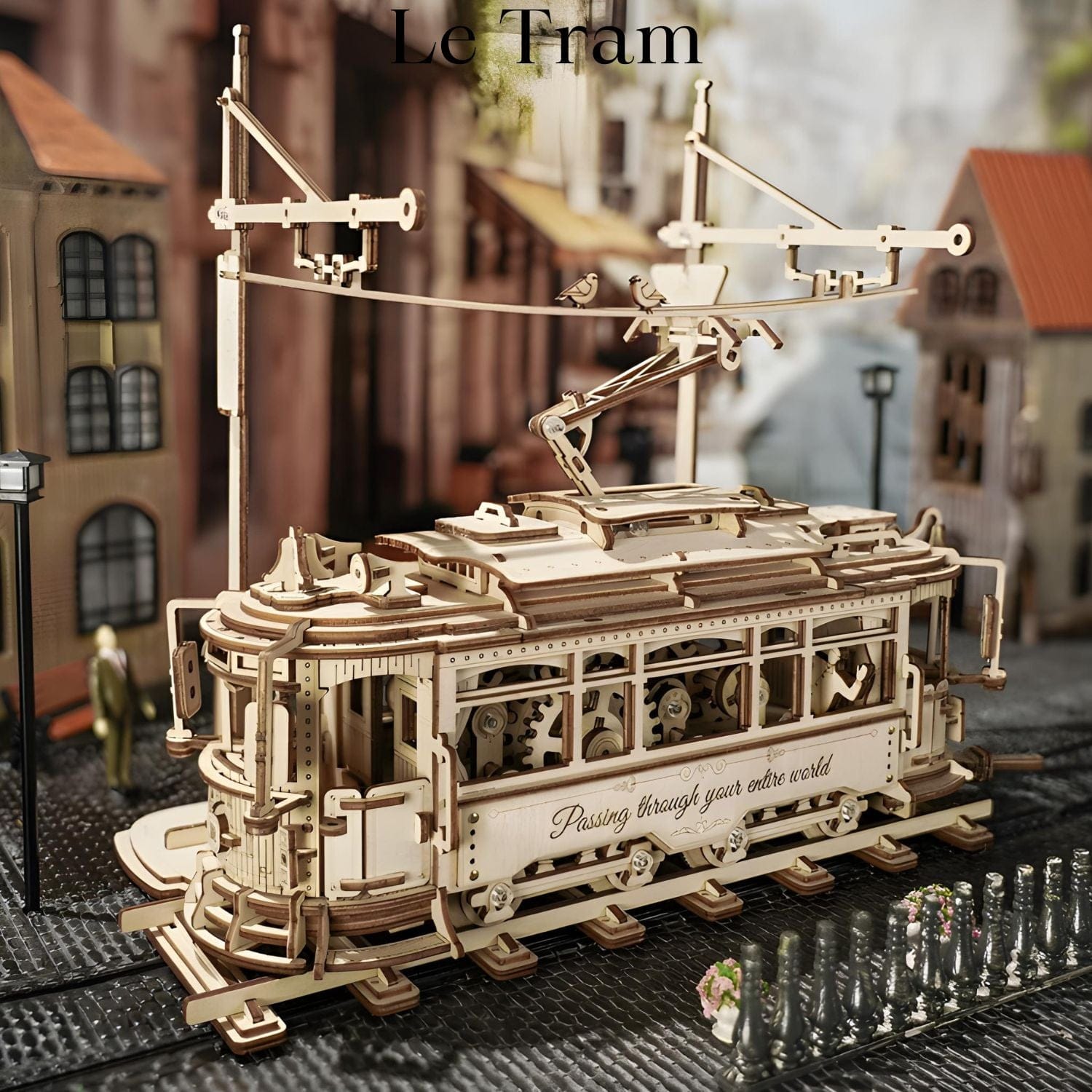 Pièces d'Exceptions Robotime Rokr Classic City Tram Car Moveable Wooden Toys Building Block Sets 3D Wooden Puzzle for Adults Teen Xmas Gifts Present